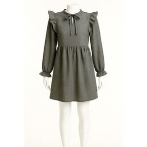 LOFT‎ Plus Size 16 Ruffle Long Sleeve Tie Neck Dress NWT Gray Mini